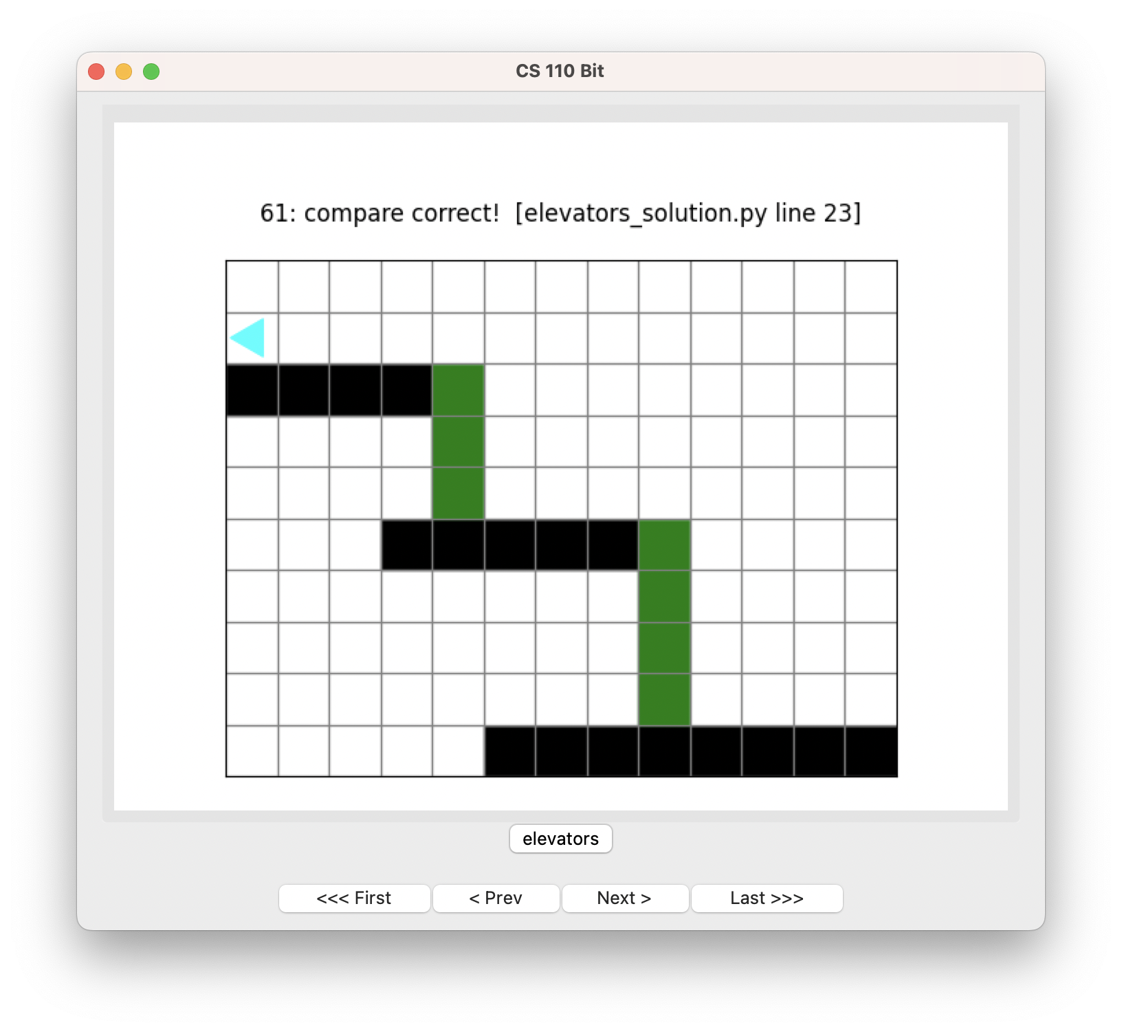 bit at the top left side, with green squares connecting the platforms in columns