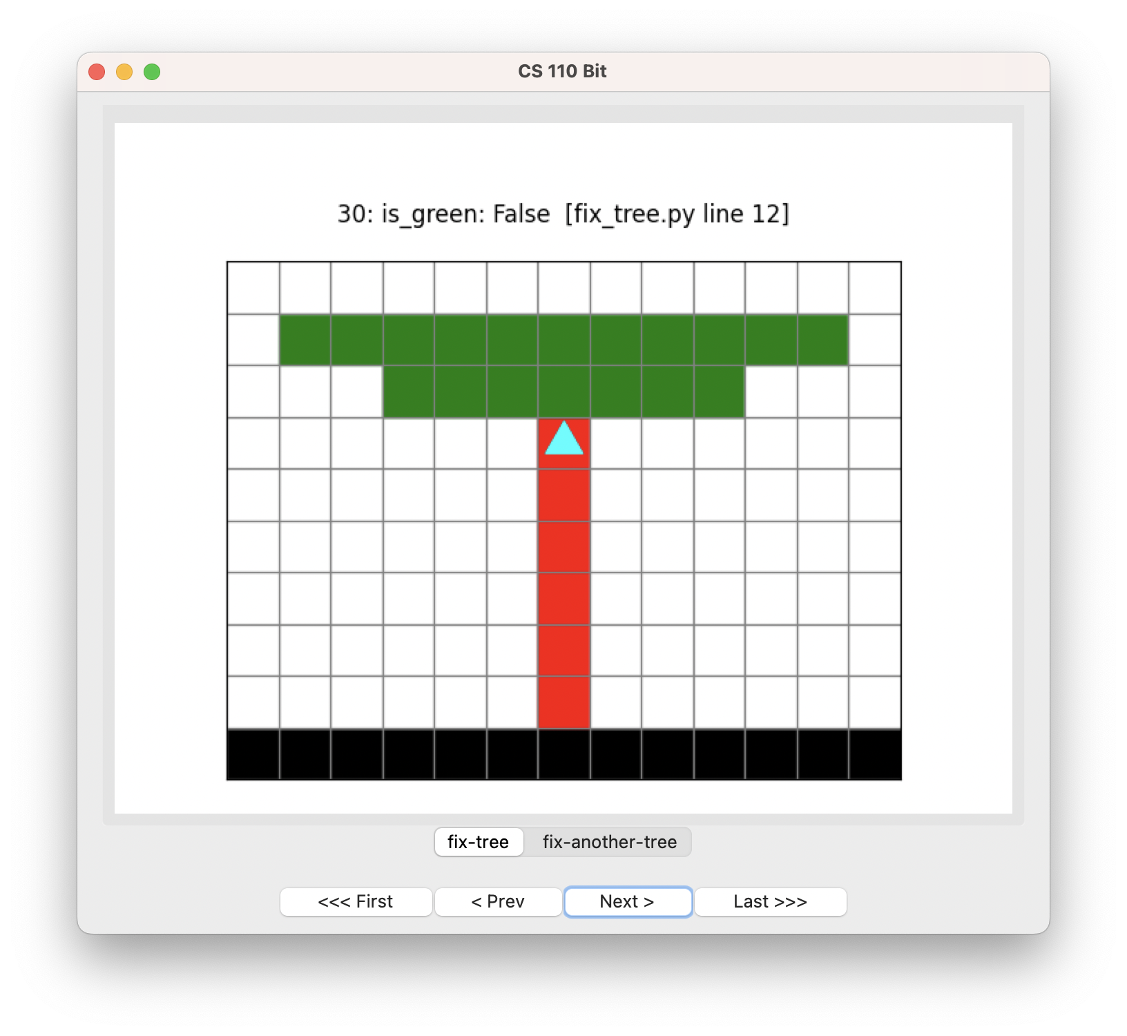 bit paints a red column, stopping on the square before the green squares
