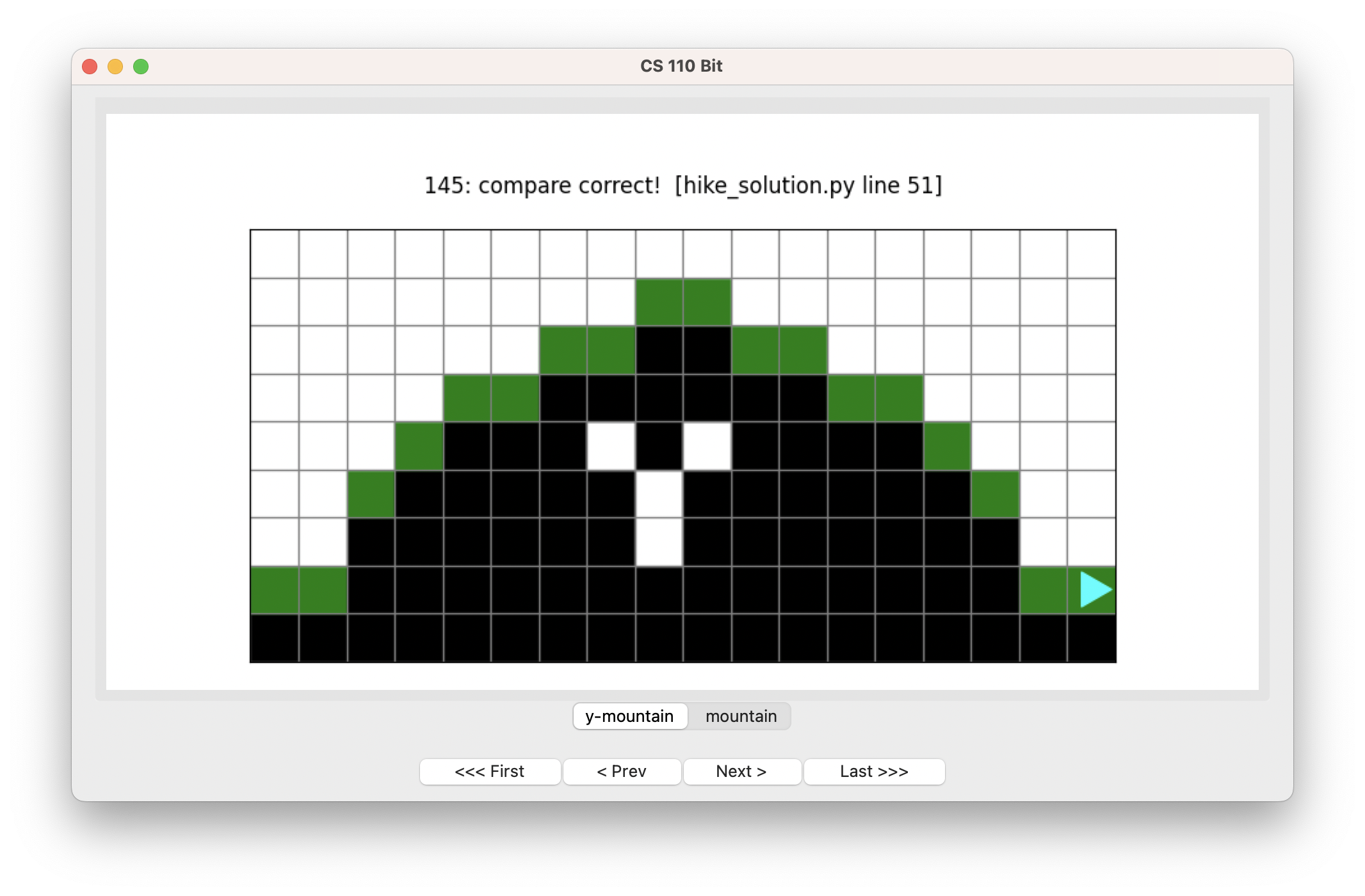 Bit has moved over the mountain, painting green, and ending on the right