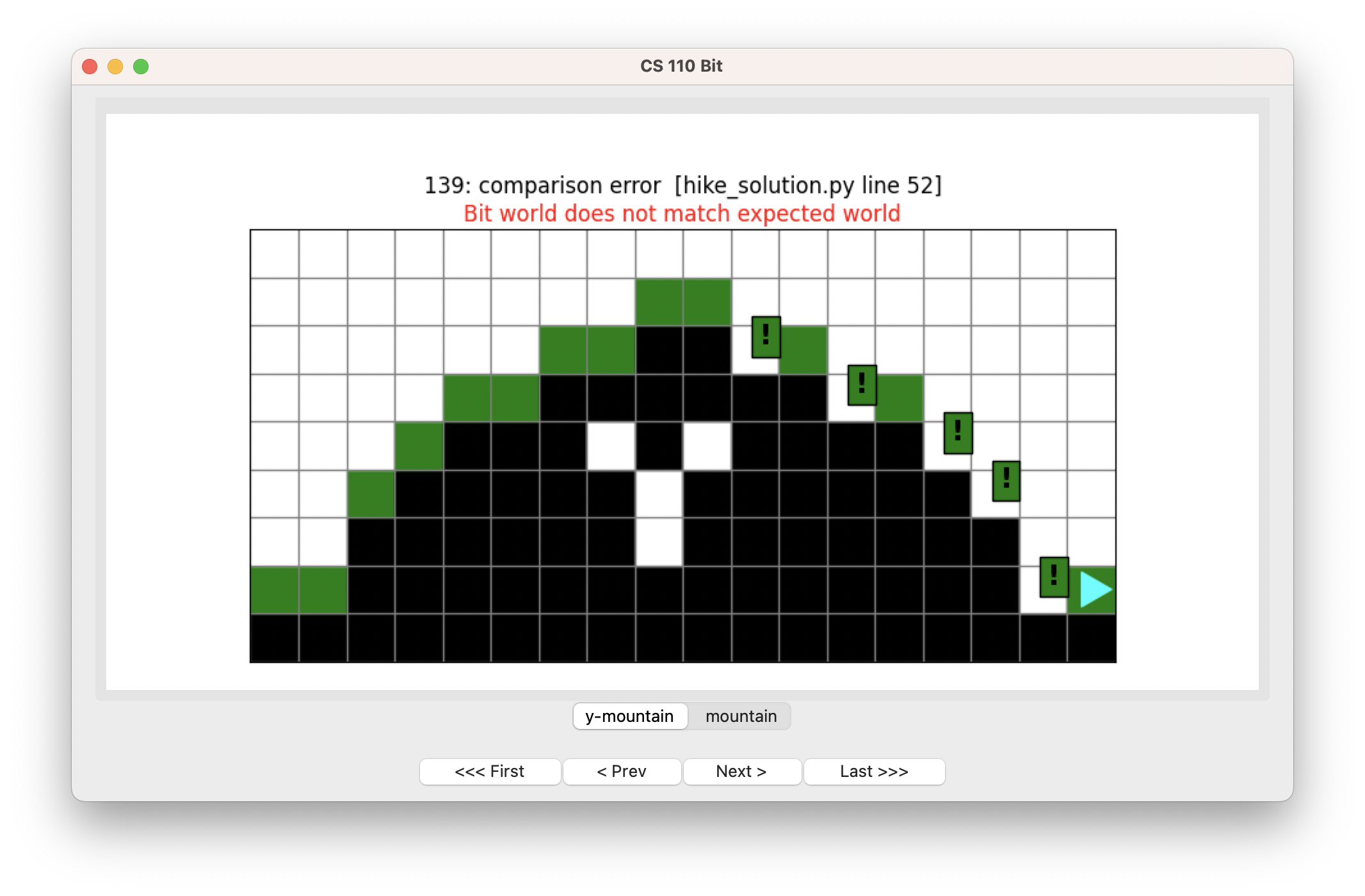 Bit paints some squares green going down, but not all that are supposed to be green
