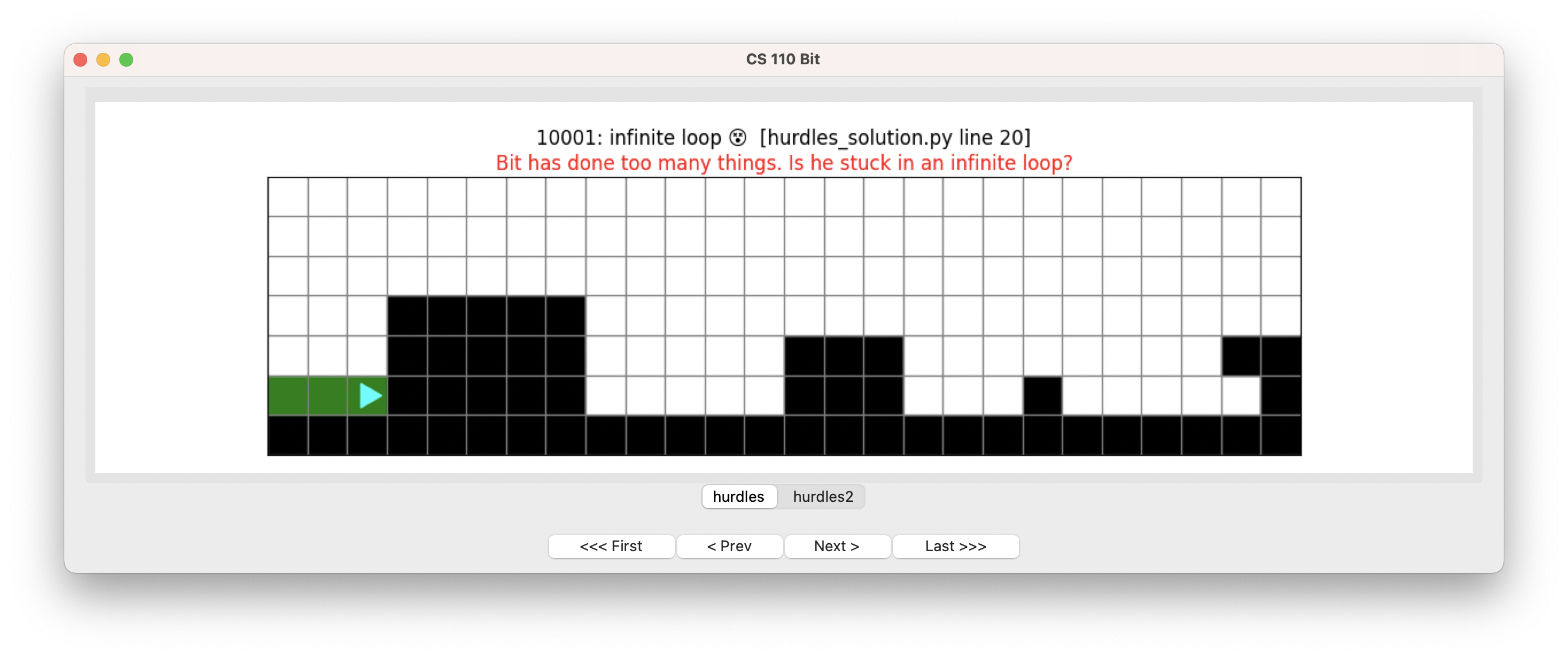 Bit goes to the first hurdle, painting green, and an infinite loop error