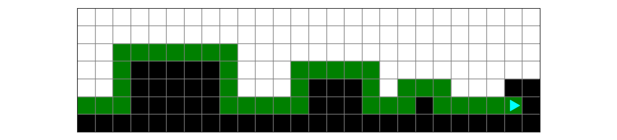 Bit ends on the right side of the world, painting green along the way. Bit navigated over the rectangles in the center