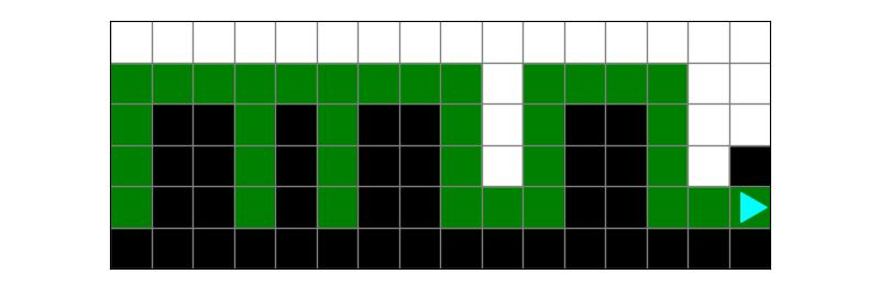 Bit ends on the right side of the world, painting green along the way. Bit navigated over the rectangles in the center