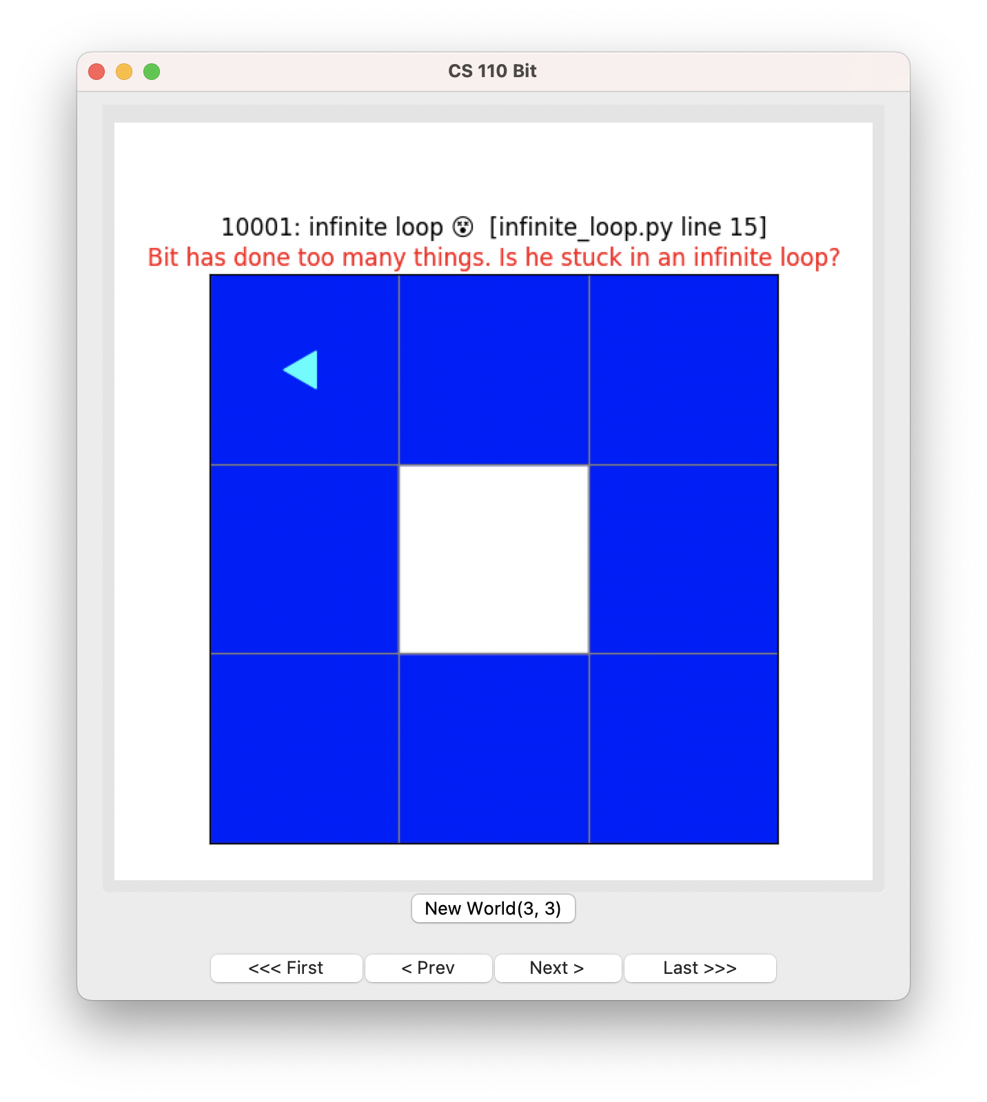 infinite loop error, each side of the 3 by 3 world has been painted blue
