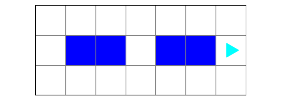 the same world, the red and green squares changed to blue, bit ending on the right
