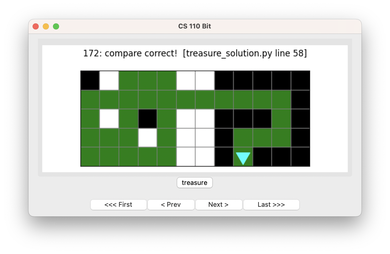 Bit has followed the path in the right half, painting green. Compare correct.
