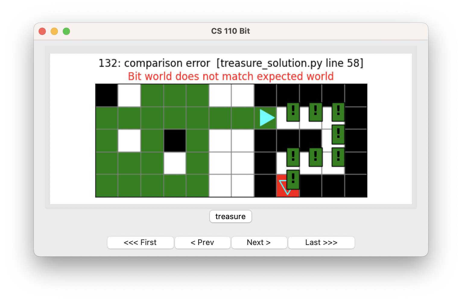 Bit has followed the directions to get to the cave, painting green along the way, and stopped at the beginning of the path