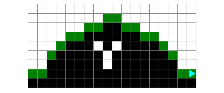 a path Bit has taken over the mountain, painting green, ending on the right