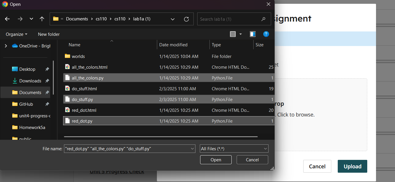 Gradescope file select