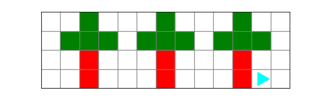 three trees from the previous problem next to each other, with one blank square between each
