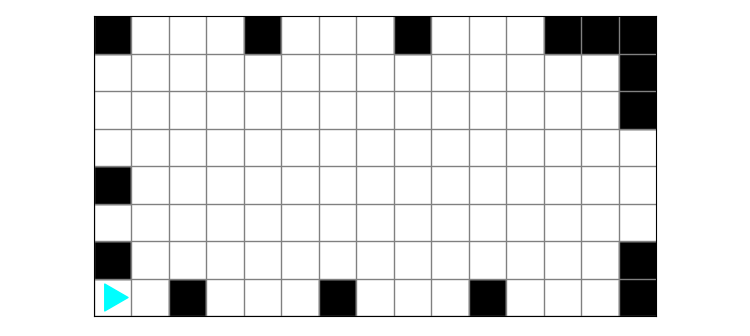 Bit in a world with some black squares, bit starting in the bottom left