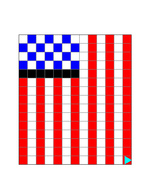 The red squares are turned into red columns, bit ends in the bottom right.