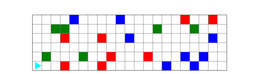 incomplete lines in each row, with the first and last square colored. Bit starts in the bottom left.