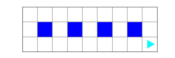 four blue dots in the middle row, each separated by one empty space
