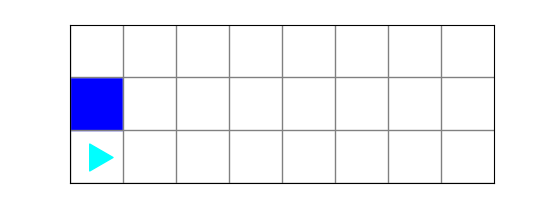 8 by 3 bit world with one blue dot in the middle row, all the way on the left