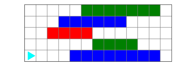 white squares in each row between the two colored squares have been painted the same color as the colored squares