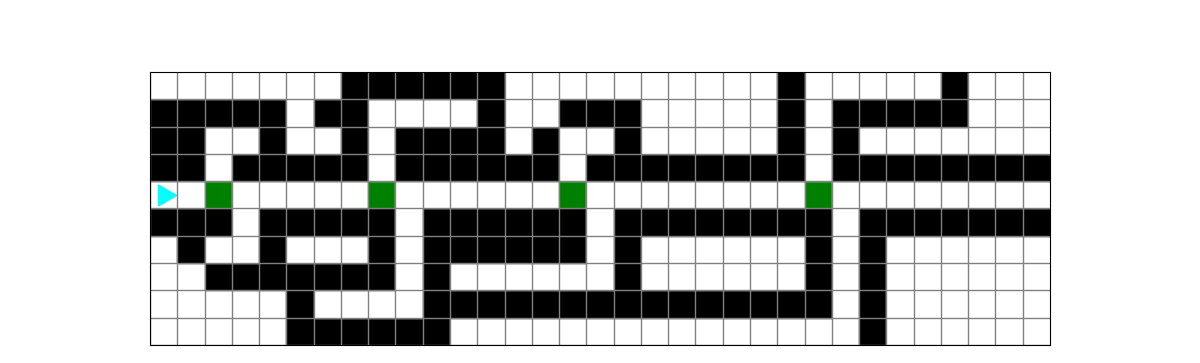 bit on the left of the 5th row from the top, four green squares in the same row. Green squares are places to draw an "s", the shape of which is marked with black squares