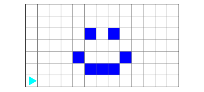 a blue smiley face on a white background, bit in the bottom left corner